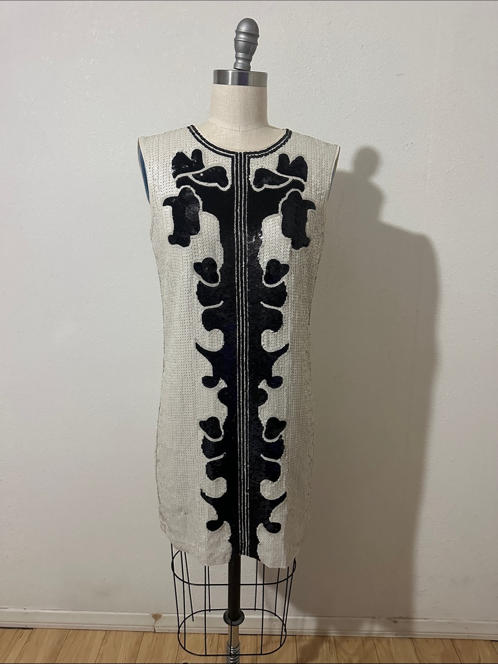 BCBGMaxAzria White Mini Dress with Black Embroidered Panel